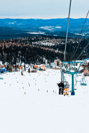 ski resort in Russia, winter in the mountains, winter sportsの写真素材