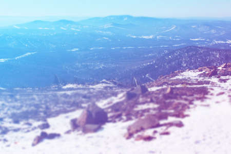 Beautiful winter landscape with snow covered mountainsの写真素材