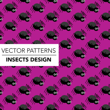 Halloween seamless pattern with black spiders on purple background. Vector illustration.のイラスト素材