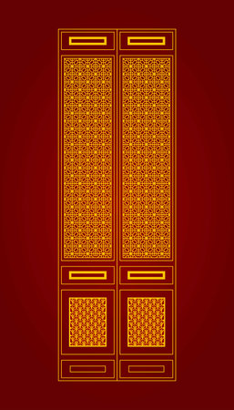 Traditional Chinese window Chinese Door frame on red background for Chinese New Year. Vector illustration.のイラスト素材