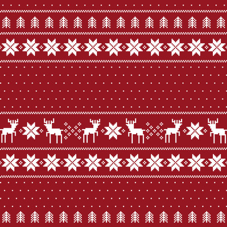Christmas knitted seamless pattern with reindeer and snowflakesのイラスト素材