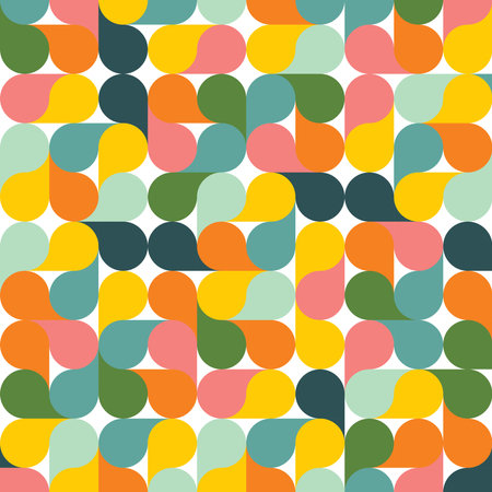 Seamless pattern with colorful abstract geometric shapes. Vector background.のイラスト素材