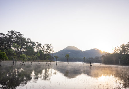 Landscape view of the lake in the morning at Chiang Rai province.の写真素材