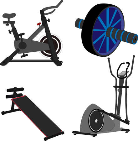 Exercise equipment such as indoor Cycling Bike, Elliptical trainers.のイラスト素材