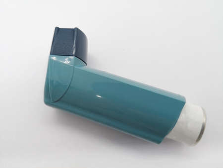 Medication concept. Salbutamol evohaler for asthma isolated on white background and copy space.の写真素材