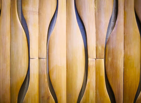 Home decoration concept and abstract background. Closeup view of bamboo wall decoration. Bamboo...