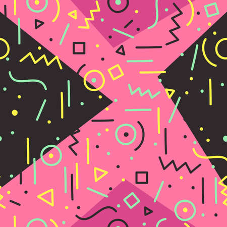 Colorful Abstract Seamless Pattern with triangles, lines and circleのイラスト素材