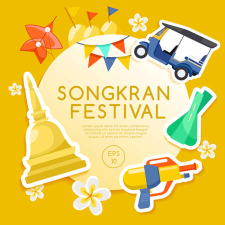 Songkran Festival : Thai Water Festival Elements : Vector Illustrationのイラスト素材