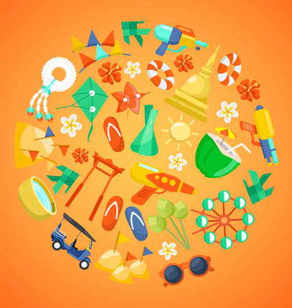 Songkran Festival banner with Thai Water Festival Elements  Vector Illustrationのイラスト素材