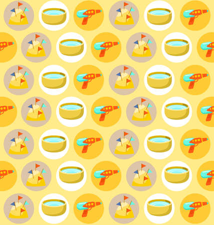 Songkran Festival : Thai Water Festival Elements seamless patternのイラスト素材