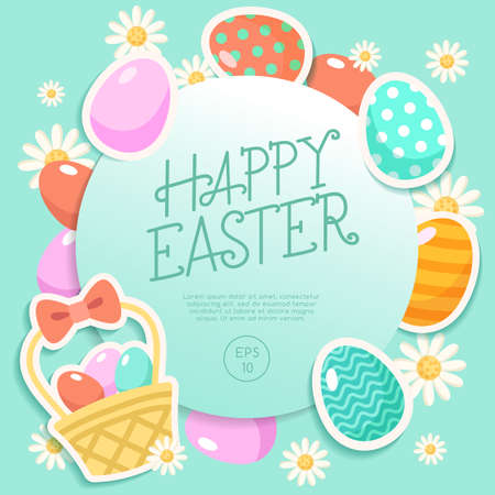 Happy Easter Elements  Card Template  Vector Illustrationのイラスト素材