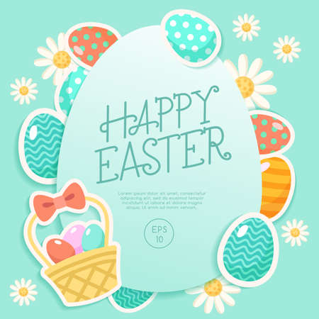 Happy Easter Elements  Card Template  Vector Illustrationのイラスト素材