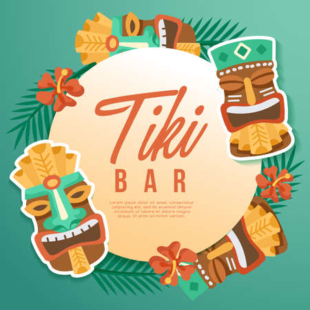 Tiki Tribal Mask : Hawaiian Elements : Vector Illustrationのイラスト素材