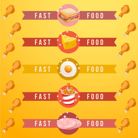Fast Food Elements  Vector Illustration on color background.のイラスト素材
