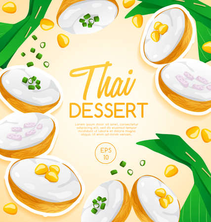 Thai Dessert in yellow background Vector Illustrationのイラスト素材