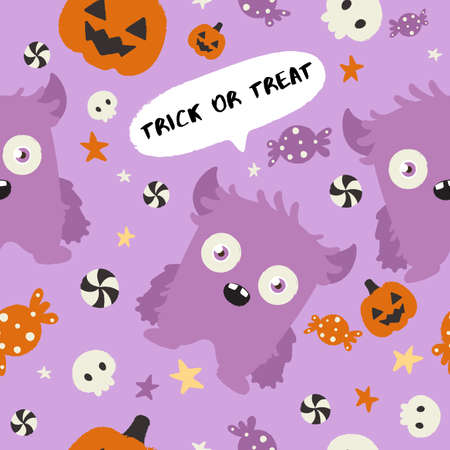Baby Monster on Halloween Background : Seamless Pattern : Vector Illustrationのイラスト素材