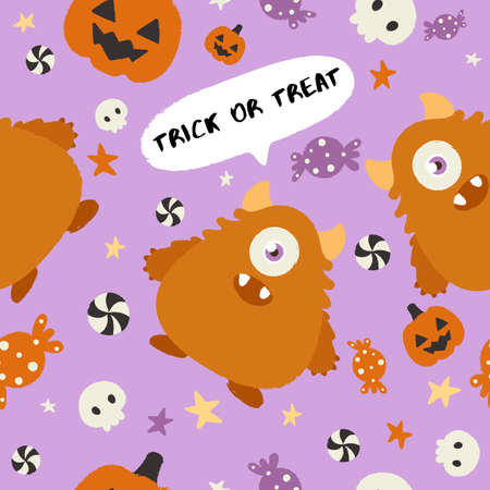 Baby Monster on Halloween Background : Seamless Pattern : Vector Illustrationのイラスト素材