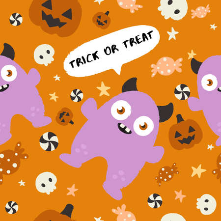 Baby Monster on Halloween Background : Seamless Pattern : Vector Illustrationのイラスト素材
