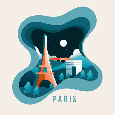 City Scene in Paper Cut Style : Paris : Vector Illustrationのイラスト素材