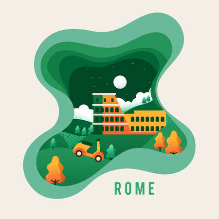 City Scene in Paper Cut Style : Rome : Vector Illustrationのイラスト素材