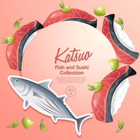 Fish and sushi set : Vector Illustrationのイラスト素材