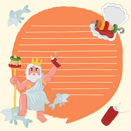 Notebook Template with BBQ and seafood elements : Vector Illustrationのイラスト素材