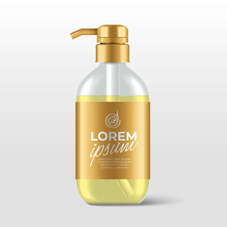 Realistic plastic bottles with pump dispenser for skincare product : shower gel, shampoo, cream or lotion : Vector Illustrationのイラスト素材
