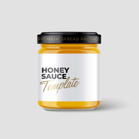 Jam Jar Collection : Premium glass container with label template isolated on light grey background : Vector Illustrationのイラスト素材