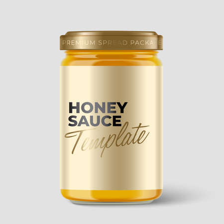 Jam Jar Collection : Premium glass container with label template isolated on light grey background : Vector Illustrationのイラスト素材