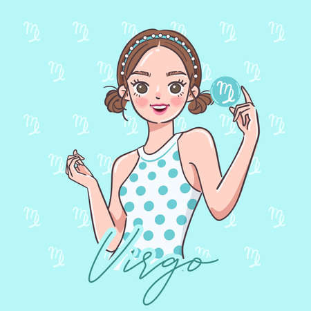 Pretty girl with horoscope sign on pastel background :Vector Illustrationのイラスト素材