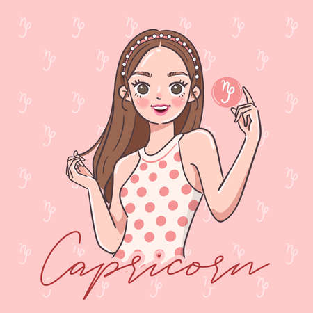 Pretty girl with horoscope sign on pastel background :Vector Illustrationのイラスト素材