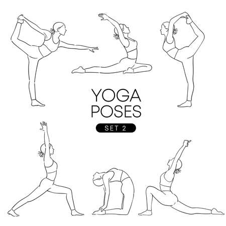 Banner design with hand drawn illustration of healthy young woman practicing yoga in pastel outfit : Vector Illustrationのイラスト素材