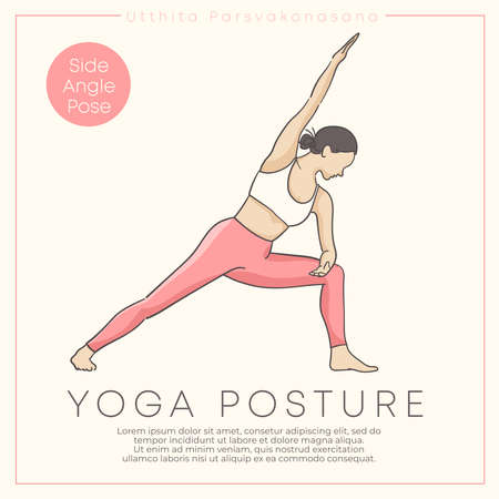 Banner design with hand drawn illustration of healthy young woman practicing yoga in pastel outfit : Vector Illustrationのイラスト素材