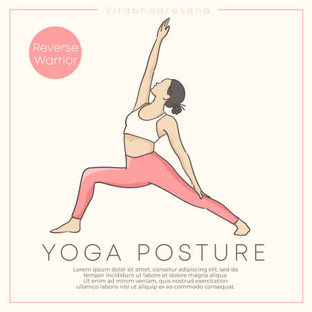 Banner design with hand drawn illustration of healthy young woman practicing yoga in pastel outfit : Vector Illustrationのイラスト素材