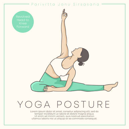 Banner design with hand drawn illustration of healthy young woman practicing yoga in pastel outfit : Vector Illustrationのイラスト素材