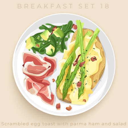 Top view of delicious breakfast set isolated on beige background : Vector Illustrationのイラスト素材