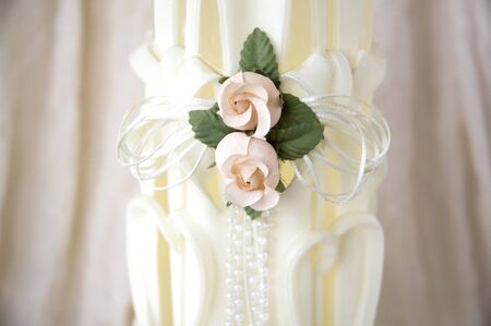 close up romance wedding candle with pink backgroundの写真素材
