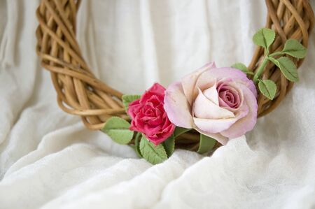 close up roses on romantic garlandの写真素材