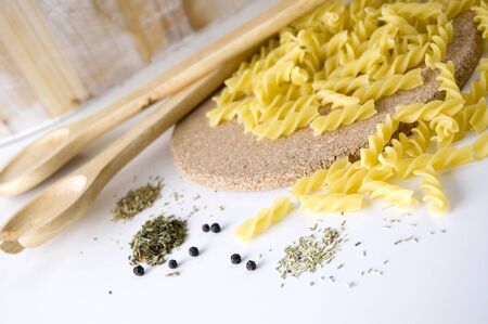 pasta and spices prepare for cookingの写真素材