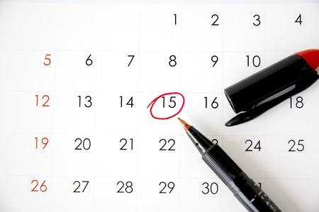 red pen marked on date fifteenの写真素材