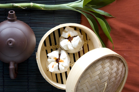 chinese food set salapao with teaの写真素材