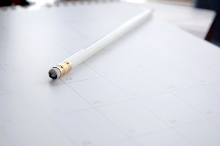 close up pencil eraser on scheduleの写真素材