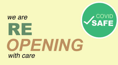 Banner reopening wording with safe checked for shop reopening on pandemic situationの写真素材