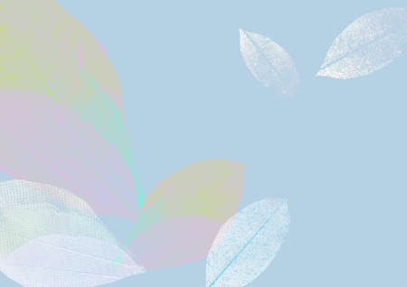 Abstract colorful leaves floating on blue background with copy spaceの写真素材