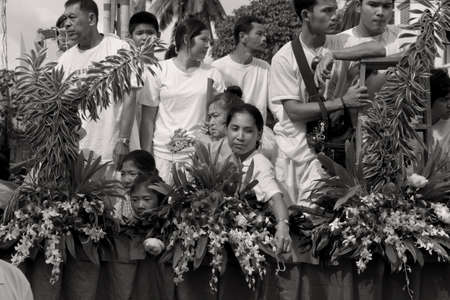 PHUKET, THAILAND - OCTOBER 1 2011: At the annual Phuket Vegetarian Festival, participants in...