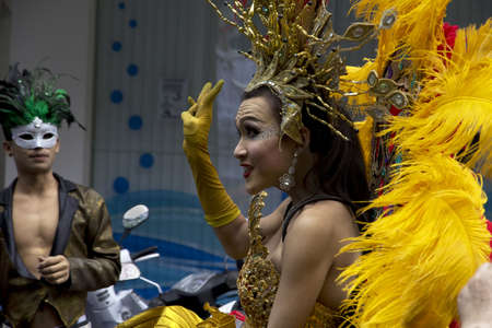 SOI PARADISE, PATONG, PHUKET, THAILAND DECEMBER 15 2012: Two female impersonators prepare to go to work on Soi Paradise, the hub of the gay and lesbian community in Patong. のeditorial素材