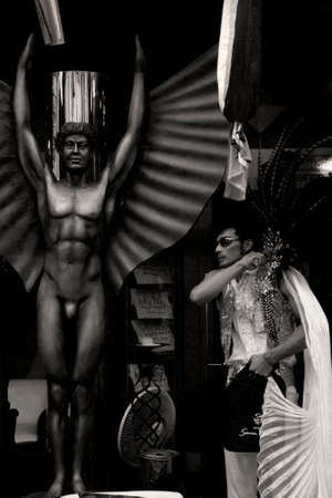 PATONG, PHUKET, THAILAND, 26 FEBRUARY 2011: After the conclusion of  the annual Patong Gay Pride Parade, a man continues the celebration at a post-parade celebration in Soi Paradise, the hub of gay culture and lifestyle in Patong.のeditorial素材