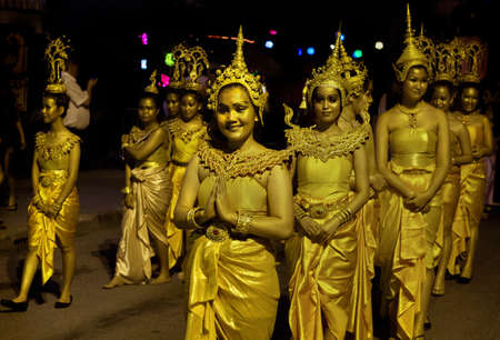 STREET FESTIVAL, PATONG BEACH, PHUKET, THAILAND, 15 DECEMBER 2013: Dancers in traditional Thai...