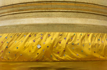 TEMPLE OF THE GOLDEN MT., BANGKOK, THAILAND, 28 SEPTEMBER 2014: The bottom of the large, golden chedi (stupa) at the top of Wat Saket, also known as the Golden Mt. Temple in Bangkokのeditorial素材