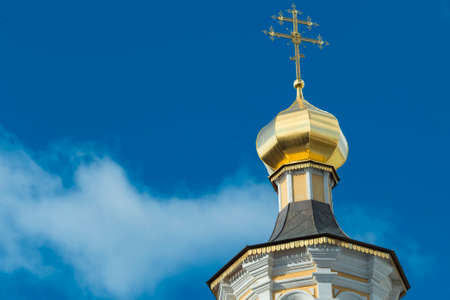 dome of the orthodox church close-ups, blue skyの写真素材